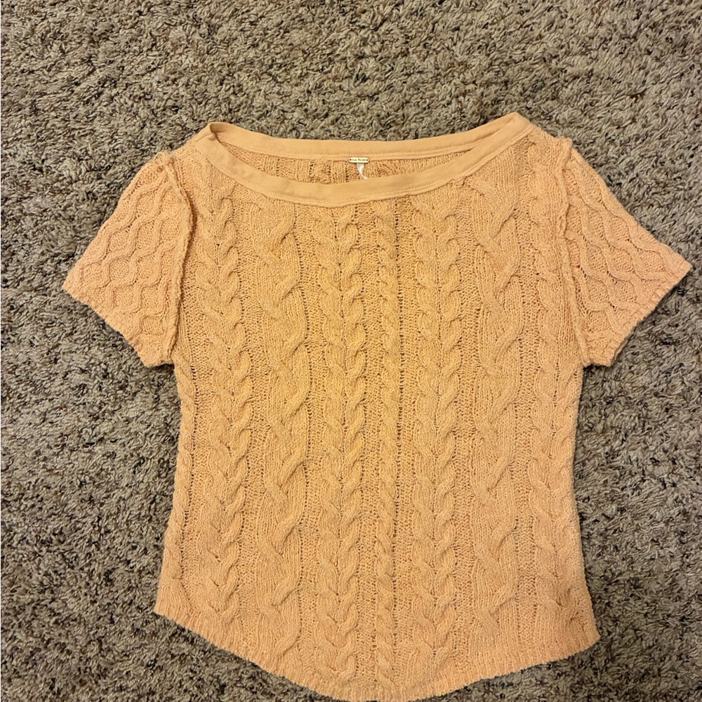 Free People cottagecore Cable Knit short sleeve Top apricot small soft fitted